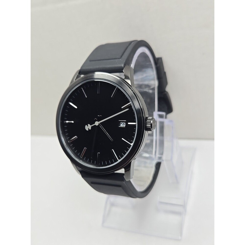 Watch Station Mens Black Quartz Date Watch 5ATM Silicone Band New Battery - Picture 2 of 10